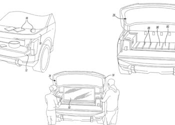 Според изображенията от патента, Ford Fathom може да разполага с предна багажна врата, в която може да се постави телевизор 3 Ford fathom front tailgate television